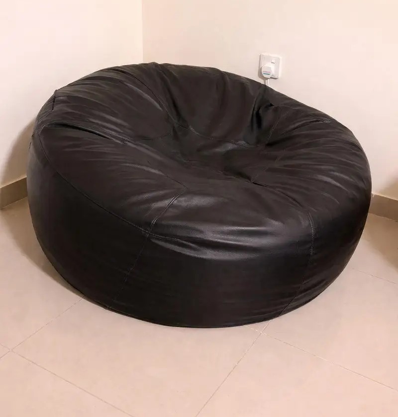 Black Leather Luxury Bean Bag In Excellent Condition